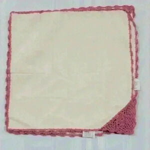 Set of 4-Cream /Rose Pink Crochet Trim Napkins